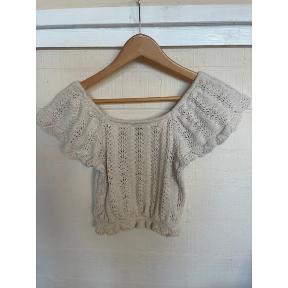 FRESHMAN 1996 Crochet Top Flutter Sleeve Small S - Picture 6 of 6